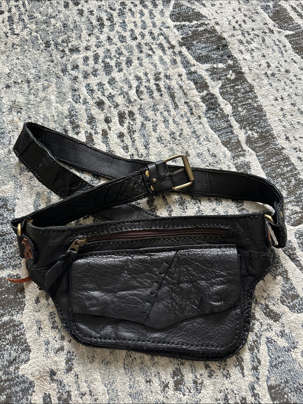 Vintage black leather belt bag